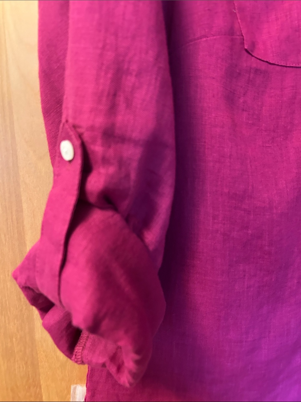 Talbots 100% Linen Button-Front Long Sleeve Shirt in Deep Raspberry - Picture 2 of 7